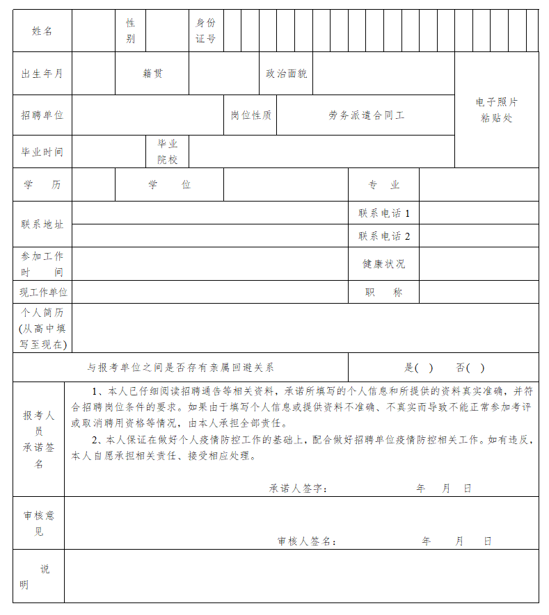 阜寧縣衛健委公開招聘醫學檢驗人員報名表